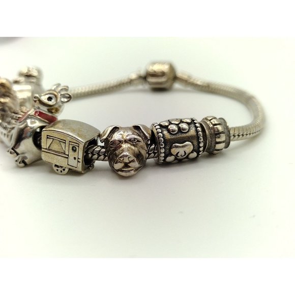 Sterling Silver Sliding Charm Reflection Beads Bracelet Dog Sled Reindeer 7.75" - Picture 3 of 9
